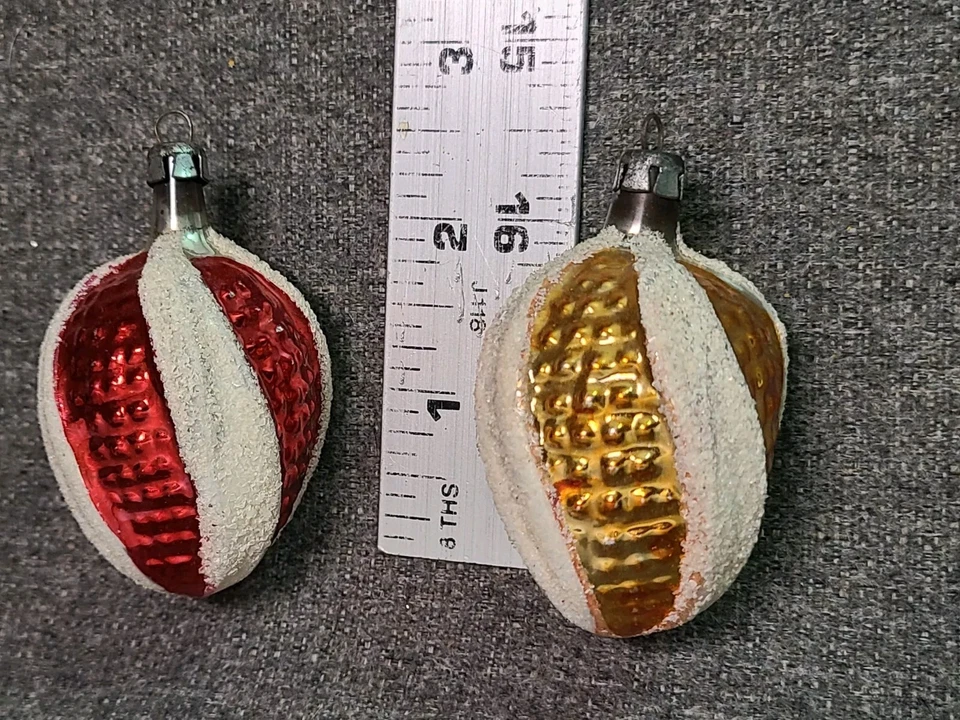 Vintage Blown Glass Swirled EGG Bumpy Oval Christmas Ornament Germany Red & Gold - Image 1 of 3