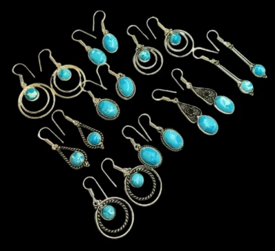 Hot !! Larimar Gemstone 925 Sterling Silver Plated Hook Exotic Earrings Lot Gift - Изображение 1 из 4