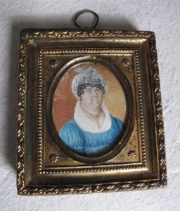 Antique Miniature Portrait Painting Amusing Older Woman American Folk Art - Picture 1 of 5