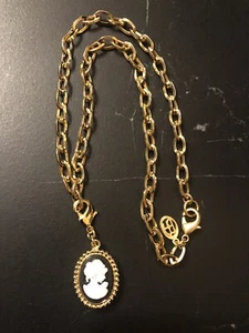 NEW 2 PC BEN AMUN 24K Gold Plated Cameo Charm And Oval Link Chain Necklace - Picture 1 of 12