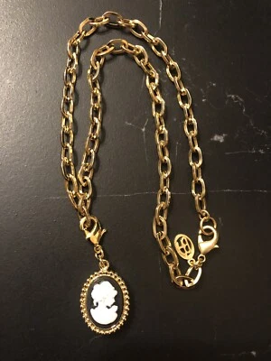 NEW 2 PC BEN AMUN 24K Gold Plated Cameo Charm And Oval Link Chain Necklace - Image 1 of 4