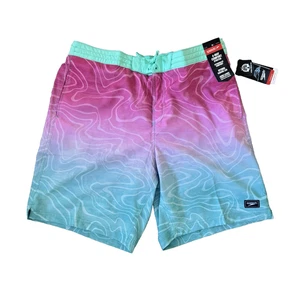 NEW Speedo Boardshorts 20” Stretch Mens XL Pink Aqua Blue Swimsuit 8” Blue UPF - Picture 1 of 24