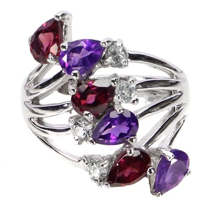 925 Sterling Silver Ring Pear Rhodolite Garnet 5x4mm Gemstone Jewelry Size 8 - Image 1 of 4