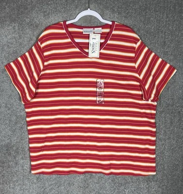 Винтажный основные издания ребристый коротким рукавом Топ женщин Sz 3 X красный в полоску Y2K новый - Изображение 1 из 4