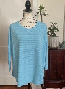 Fresh Produce Women's Blue Stripe 100% Cotton Scoop Neck Long Sleeve Tee Size XL - Picture 1 of 12