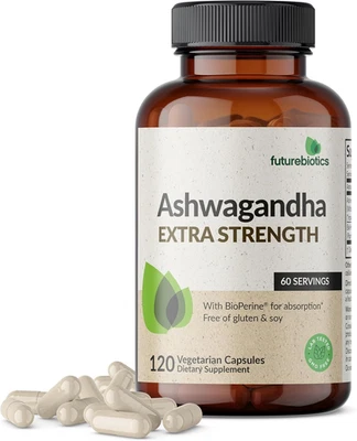 Futurebiotics Ashwagandha Extra Fuerza Estrés y Apoyo al Estado de ánimo con BioPerine - Foto 1 de 4