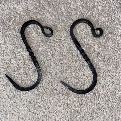 Medieval Encampments Wrought Iron S Hooks Hand Forged with Scrolls Black - Image 1 of 4
