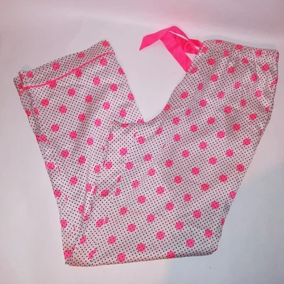 Victoria Secret Pajama Bottom Sleepwear Pants Medium Polka Dots Neon Satin - Image 1 of 4