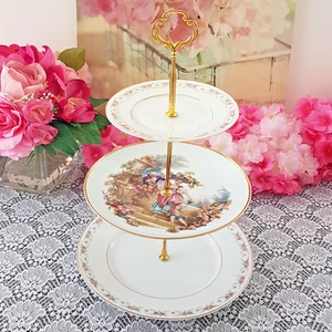 Elegant 3-Tier Renaissance Cake Stand: Romantic Courting Couple Dessert Tray - Picture 1 of 12