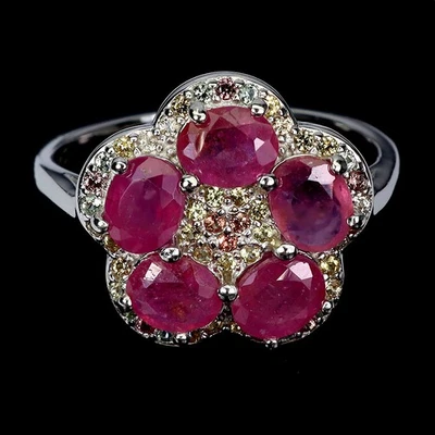 925 Sterling Silver Ring Oval Ruby 5x4mm Sapphire Natural Gemstone Jewelry Size  - Image 1 of 4