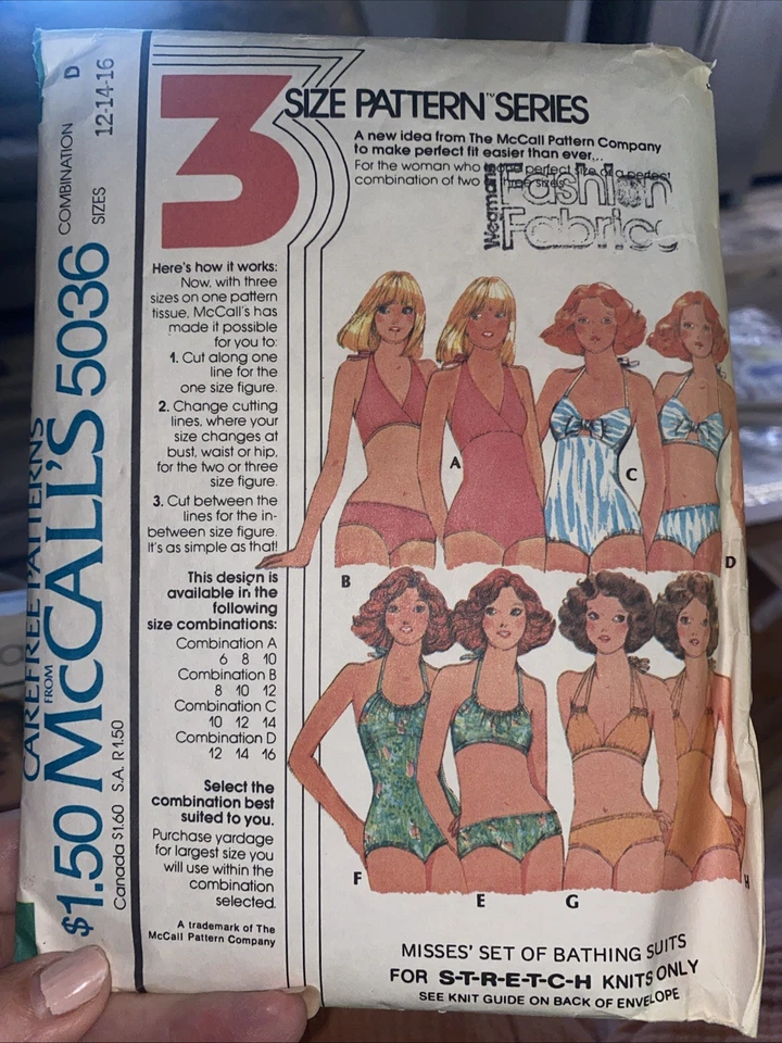 De Colección Años 70 McCall 5036 Trajes de Baño Traje de Baño Bikini Costura Patrón 12-16 Corte Foto 1 de 4