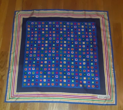 Шарф квадратный Pierre Balmain синий красный зеленый желтый геометрический 100% шелк 26 дюймов - Изображение 1 из 3