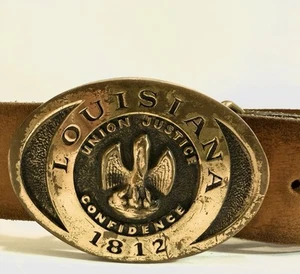 VTG LOUISIANA Pelican Belt Buckle State 1977 Heritage Mint Brass Belt 36-38 - Picture 1 of 12