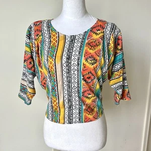 Vintage T.D. SPORT Multicolor Tribal/Southwestern Print 80s Streetwear Top—SZ S  - Picture 1 of 13