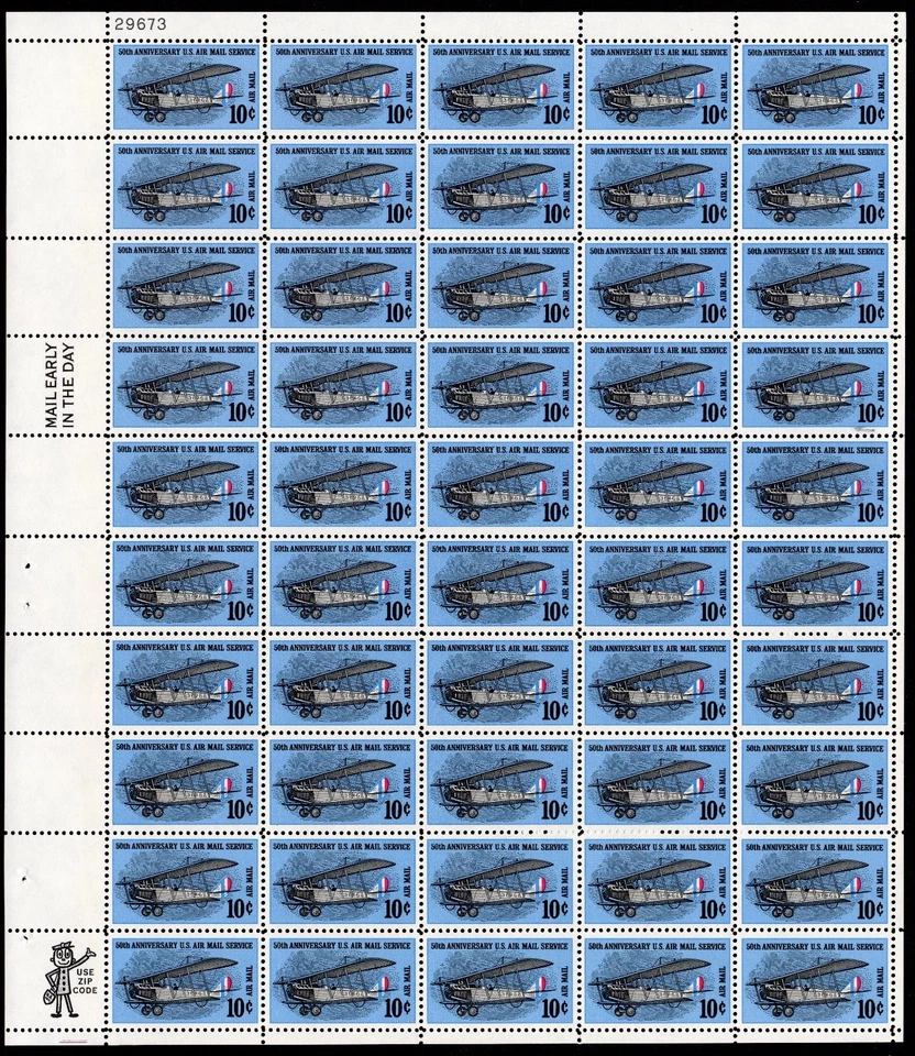 Scott #c74 Curtiss Jenny Airmail Sheet of 50 Stamps - MNH P#29673 UL - Image 1 of 1
