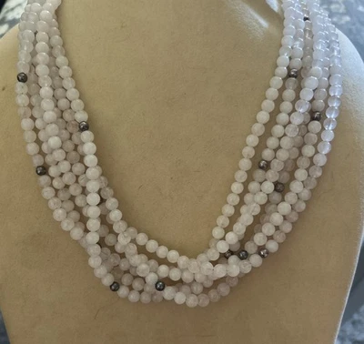 Collar con cuentas de cuarzo rosa de plata esterlina 925 Jay King Mine Finds 925 Foto 1 de 4