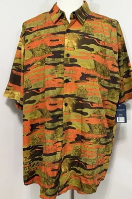 NUEVA Camisa Rocawear Para Hombres 3XB Abotonada Manga Corta Dinastía Camuflada Naranja Y2K Retro Foto 1 de 3