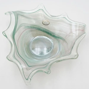 Vintage Lavorazione Arte Murano Glass Ruffled Bowl 11.5" Green Swirl Italy - Picture 1 of 7