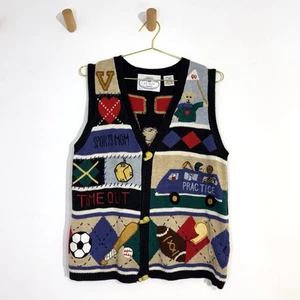 Vintage Eagles Eye Sports Mom Novelty Knit 90s Sweater Vest Women’s Size Large - Picture 1 of 13