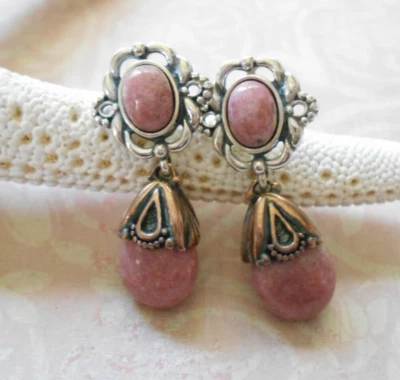 Brincos pendurados Carolyn Pollack Relios oxidados esterlina e latão rodonita E44F - Imagem 1 de 4