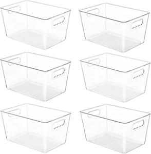 6 Pack Clear Pantry Organizer Bins, Plastic Containers with Handle for Kitchen,F - Picture 1 of 12