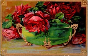 To Wish You Many Joys geprägte Rosen & Schüssel Postkarte - Bild 1 von 2