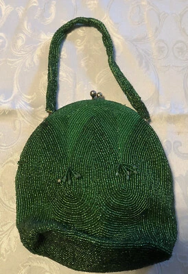 Bolso sin asas vintage Ungar, verde abalorio delgado pequeño bolso sin asas Foto 1 de 4
