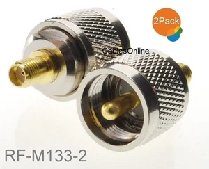 2-Pack SMA Female Jack to UHF Male Plug Silver/Gold RF Adapter, RF-M133-2 - Zdjęcie 1 z 3