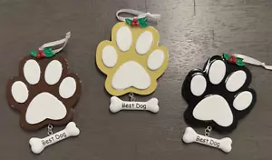 " "Best Dog " Paw Print Black Brown OR Beige Personalizable Ornament - Picture 1 of 4