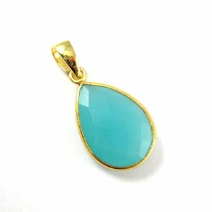 Gold over Sterling Silver Peru Chalcedony Gemstone Teardrop Pendant with Bail - Picture 1 of 6