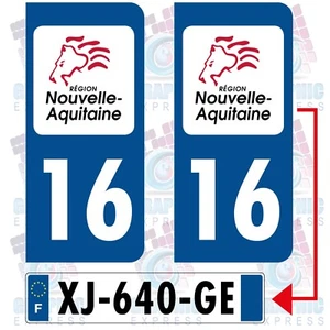 16 CHARENTE / 2 STICKERS PLAQUE IMMATRICULATION STICKER AUTOCOLLANT AQUITAINE - Foto 1 di 7