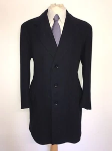 CROMBIE -Mens Vintage Long NAVY BLUE Heavy WOOL COAT - 46 Reg -GORGEOUS OVERCOAT - Picture 1 of 10