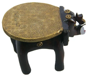 Wooden Elephant Design Stool Brass-Fitted Table Pedestal Table Corner Decor 6 in - Picture 1 of 24
