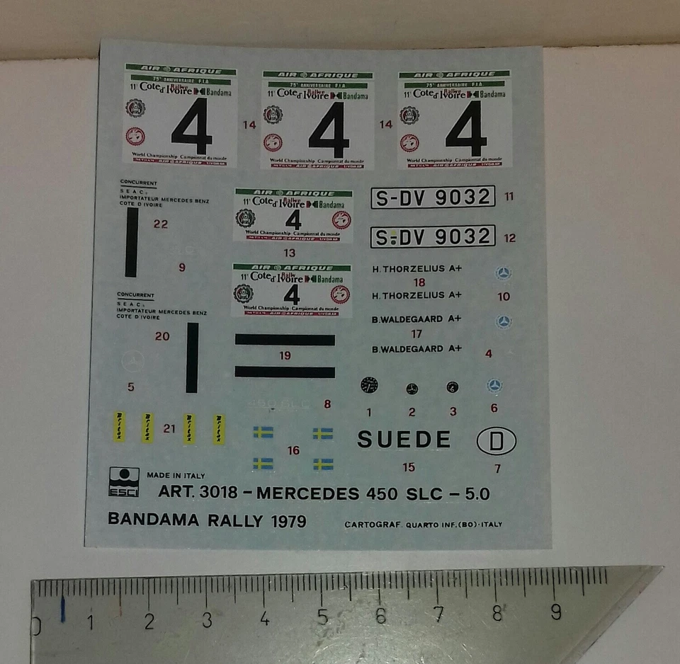 MERCEDES 450 SLC-5.0 BANDAMA RALLY 1979  DECAL ESCI 1/24 ART. 3018  VEDI NOTE - Immagine 1 di 1