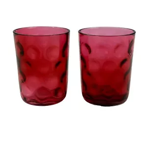 Pair Vintage Fenton Cranberry Coin Dot Tumblers (2) Cocktail / Water Glasses - Picture 1 of 14