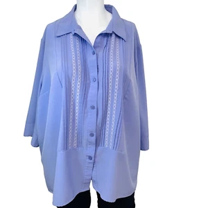 Maggie Barnes Purple Blouse Woman 4X Button Up Half Sleeve Pleats Lace Office - Picture 1 of 13
