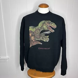 Vintage Fruit Of The Loom Heavy Cotton Sweatshirt - Mens XXL Black DINOSAURS - Imagen 1 de 12