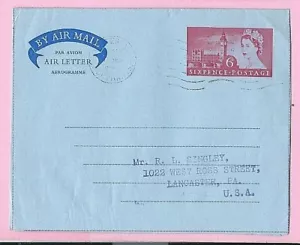 GB 1960 Cubierta - 6d CARTA AÉREA a EE. UU. - Línea Ondulada Cancelación KETTERING Northants - Imagen 1 de 2