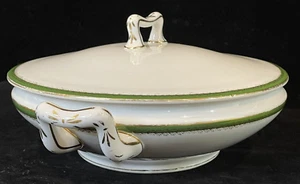 Wittelsbach Antique Bavarian Porcelain Covered Serving Bowl Handles Gold & Green - Picture 1 of 20