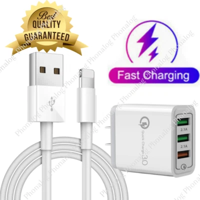 For iPhone 5 6 7 8 11 12 13 14 Adapter Block QC Fast Charger USB Charging Cable  - Image 1 of 4