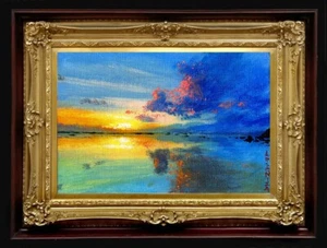 ORIGINAL Oil Painting Handmade Arseni ~ SOOTHING SUNSET 6" X 4" NO FRAME USA - Picture 1 of 10