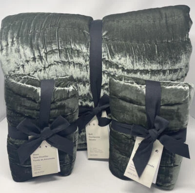 West Elm ~ Edredón de terciopelo exuberante ~ Reina completa + 2 fundas estándar ~ Verde musgo oscuro Foto 1 de 2