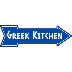 Greek Kitchen Blue Novelty Metal Arrow Sign  Directional 17" x 5" Wall Decor - Picture 1 of 1