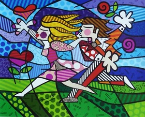 ROMERO BRITTO DREAMING of never ending Love 2021 HAND SIGNED embellished Canvas - Picture 1 of 5