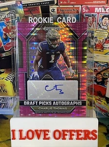 5/15 RARE 2023 PANINI PRIZM CHARLIE THOMAS ROOKIE AUTOGRAPH PINK PULSAR DPA-CHT - Picture 1 of 4