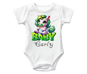 Süßer personalisierter Baby Body mitwachsend Hase Einhorn Druck - Bild 1 von 1