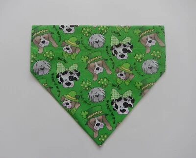 ST. PATRICK'S DAY DOG HEADS  ON GREEN DOG SCARF/BANDANA--S, M, L - Image 1 of 3