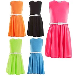 Girls Skater Dress Kids Neon Bright Holiday Party Dresses 7 8 9 10 11 12 13 Year - Picture 1 of 5