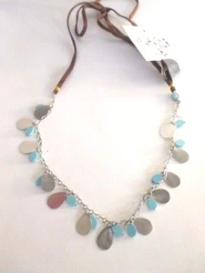 Anthropologie Damen braun Seil türkis Scheibe Silber Träne Krawatte Halskette Neu mit Etikett 28 - Bild 1 von 4