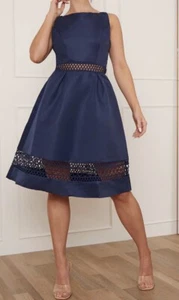 Chi Chi London dunkelblau ärmellos hochgeschlossen Fit & Flare Midikleid Größe 4 neu ohne Etikett - Bild 1 von 5